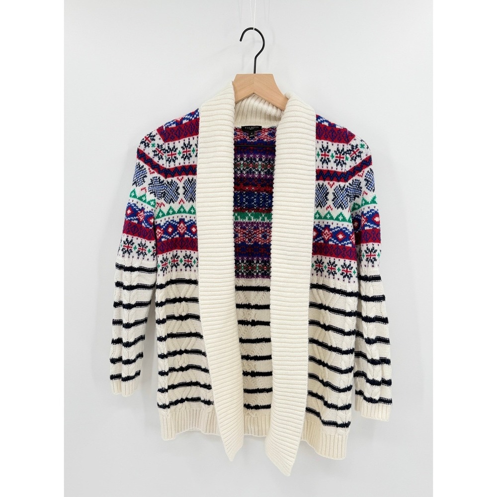 Talbots Fair Isle Open Front Cardigan Size SP Shawl Collar Coastal Grandmother